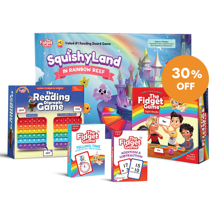 Reading digraphs board game set with SquishyLand and Fidget game cards