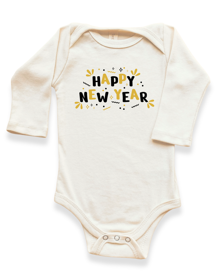 Ivory long-sleeve organic baby bodysuit with &