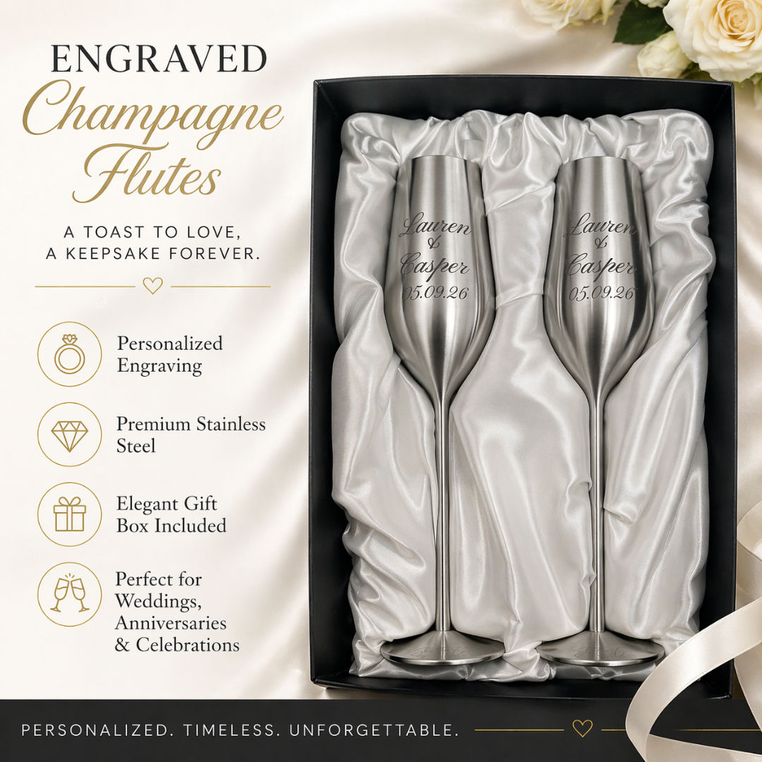 Silver Personalized Champagne Flutes Set of 2, 7.5 Ounces (221.80 ml)