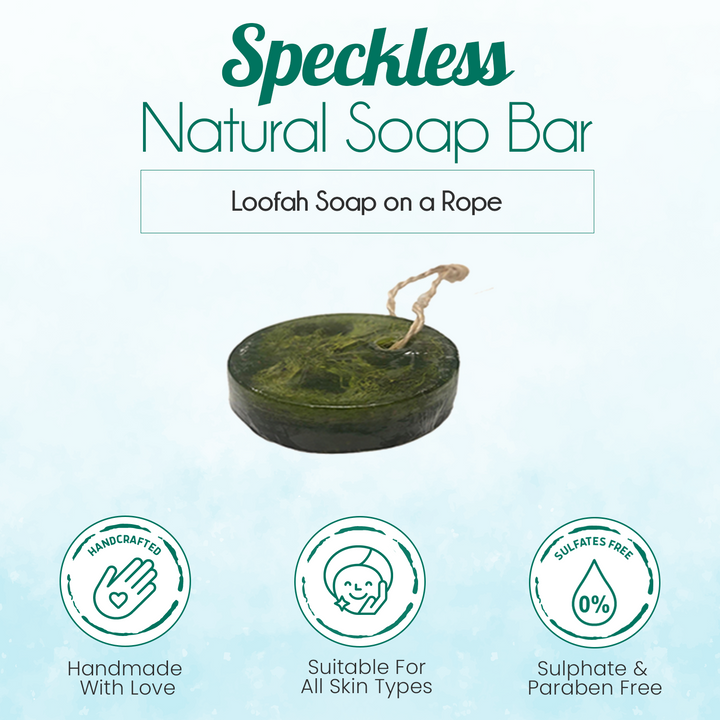 Dark green round soap bar on a rope with a small hanging loop