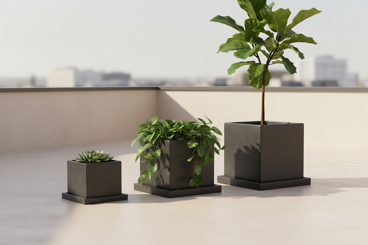 Concrete Square Planter: Charcoal
