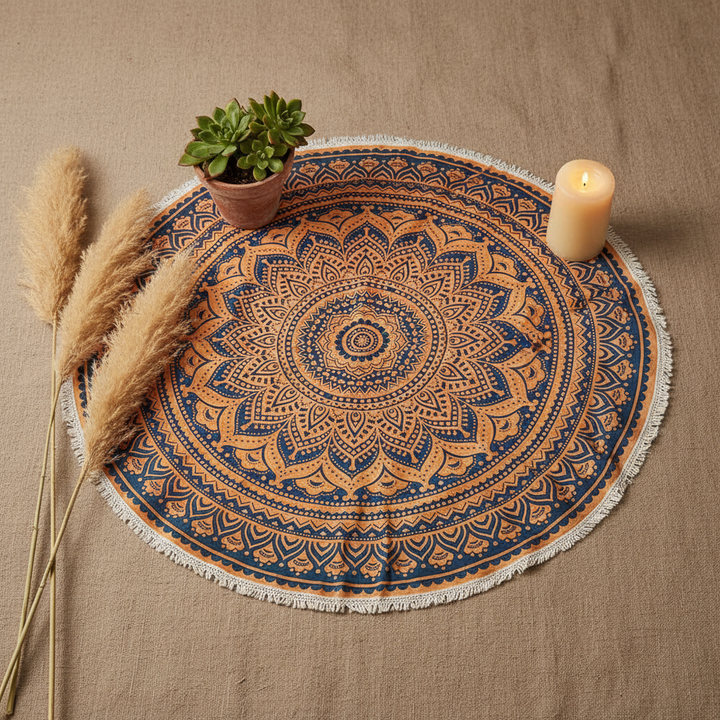 Round Mandala Crochet Tapestry 70in Cotton Wall Hanging