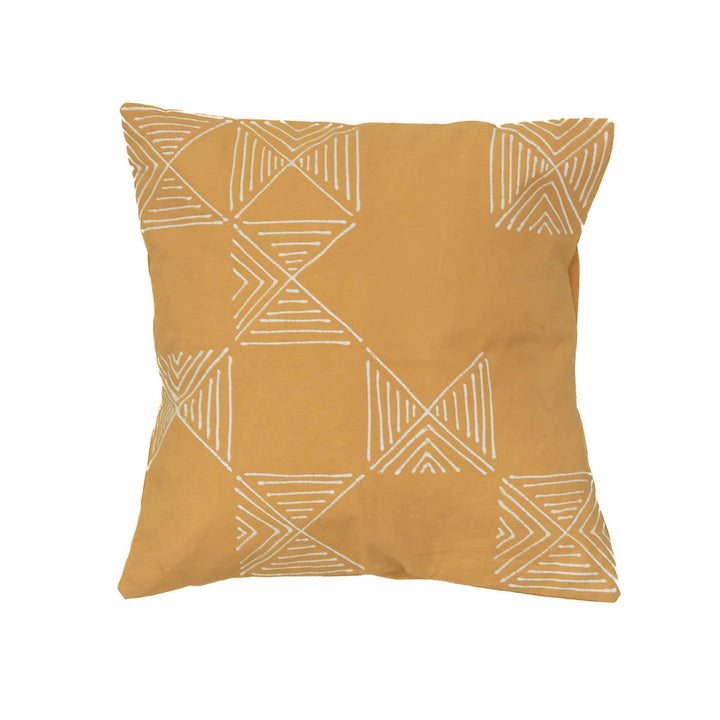 Mustard pillow cover with white geometric grid lines and diamond pattern