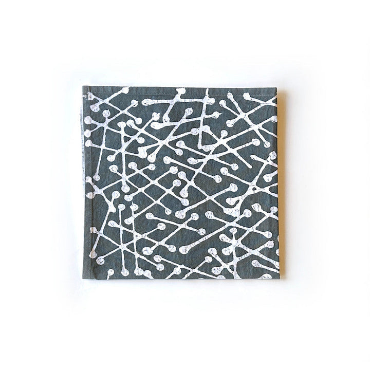Dark gray napkin with white abstract network design, folded square