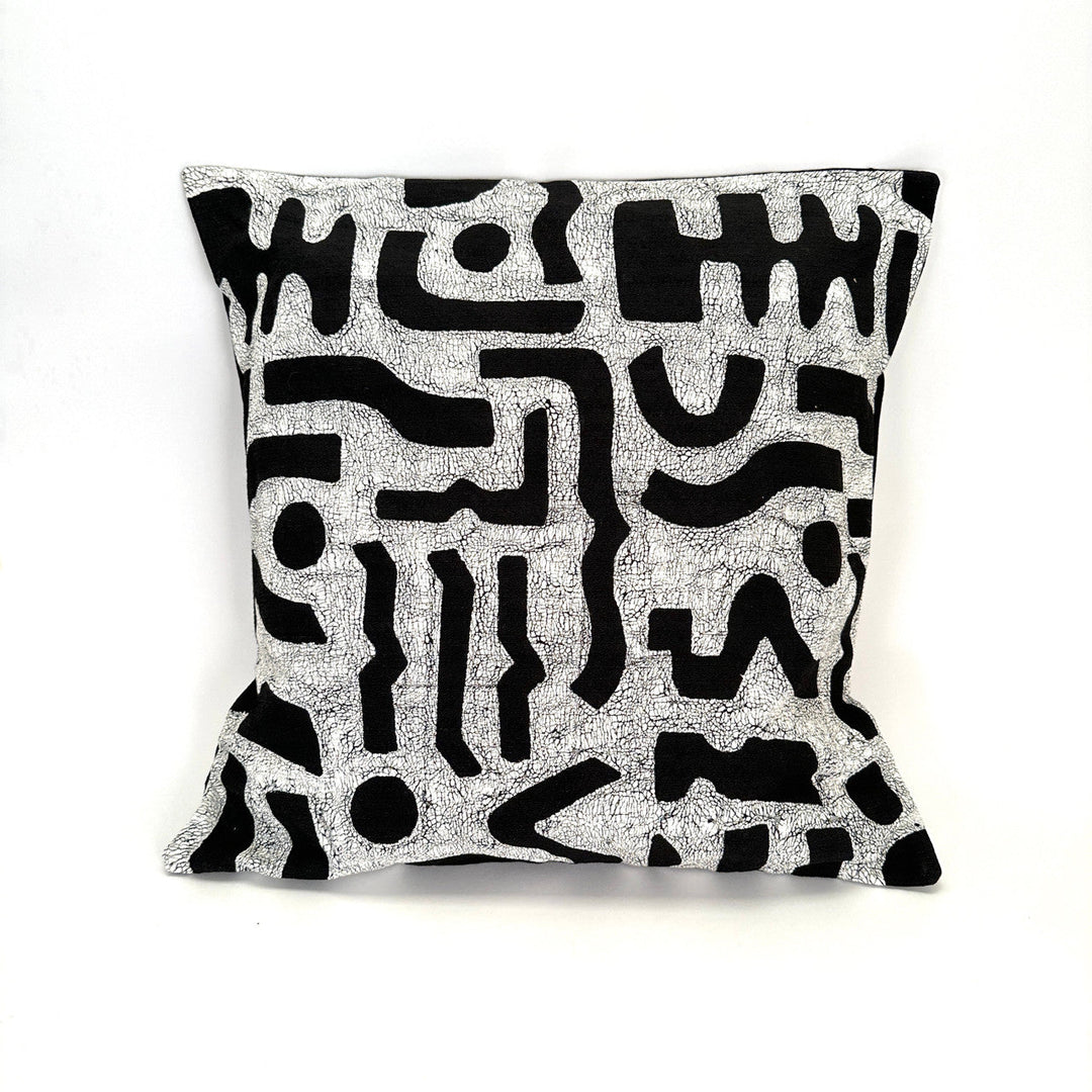 Black-and-white abstract bogo marks pillow cover, square