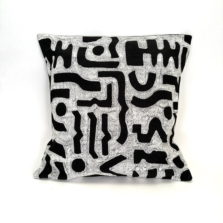 Black-and-white abstract bogo marks pillow cover, square
