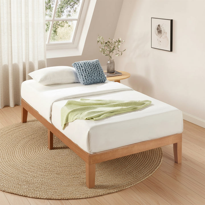 Twin XL size Solid Wood Platform Bed Frame in Natural Wooden Finish