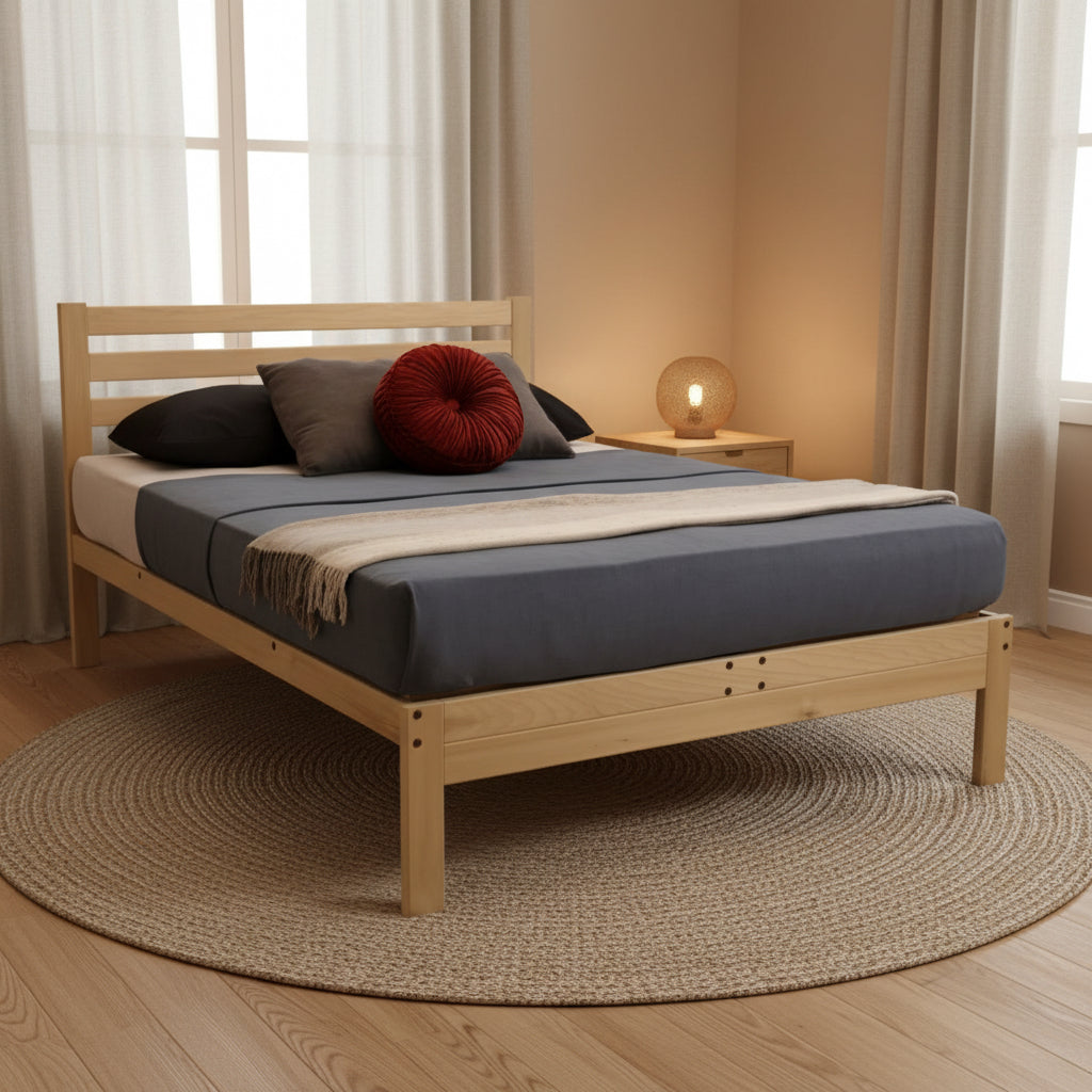 Twin XL size Solid Wood Platform Bed Frame with Slatted Headboard - Made in USA