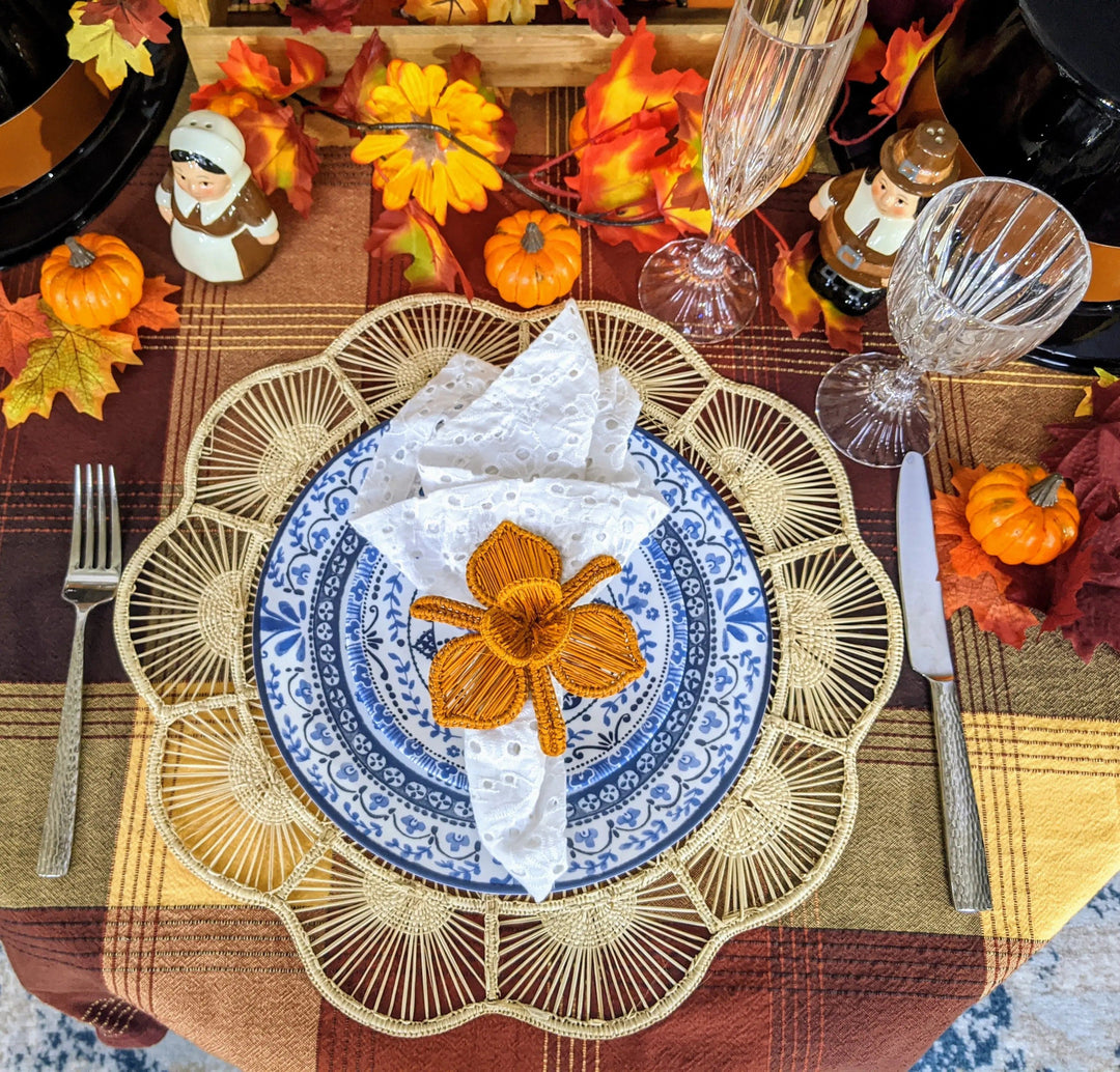 Thanksgiving Orchid Handwoven Iraca Napkin Ring — Napkin Ring, [material], MacondoForever