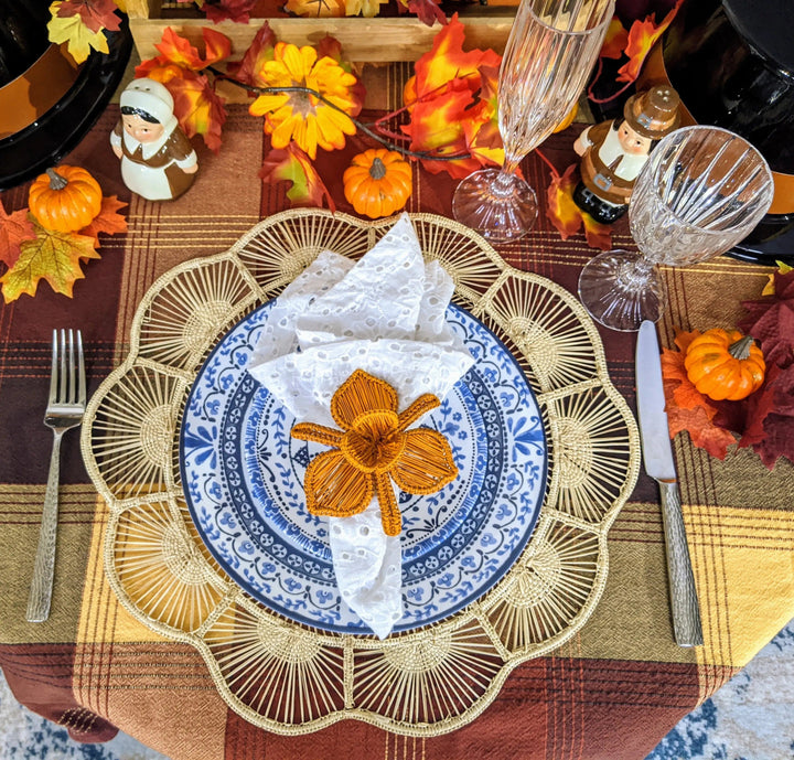 Thanksgiving Orchid Handwoven Iraca Napkin Ring — Napkin Ring, [material], MacondoForever