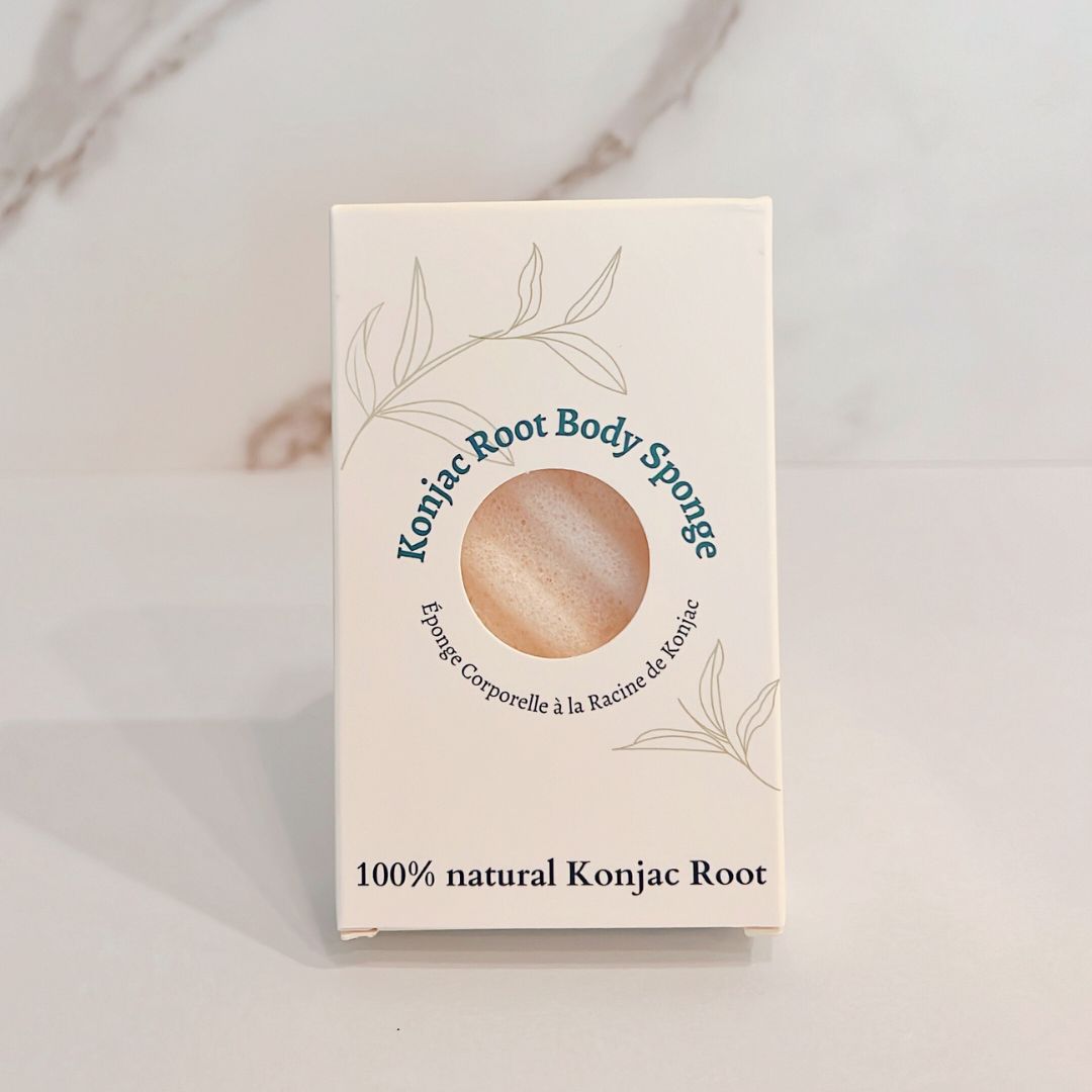 Konjac root body sponge box, 100% natural Konjac Root with leaf branding