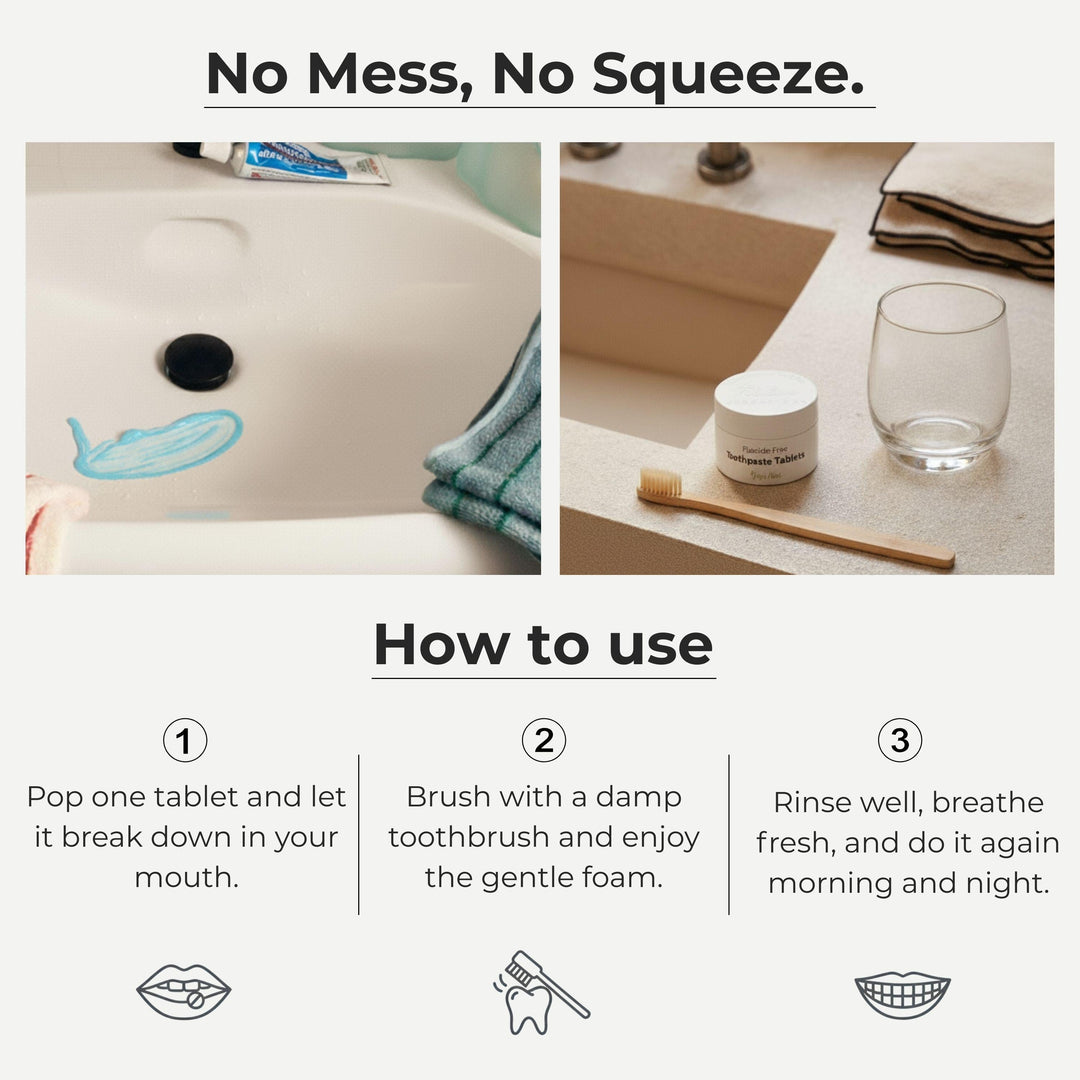 Fluoride-free yuzu mint toothpaste tablets container with loose tablets