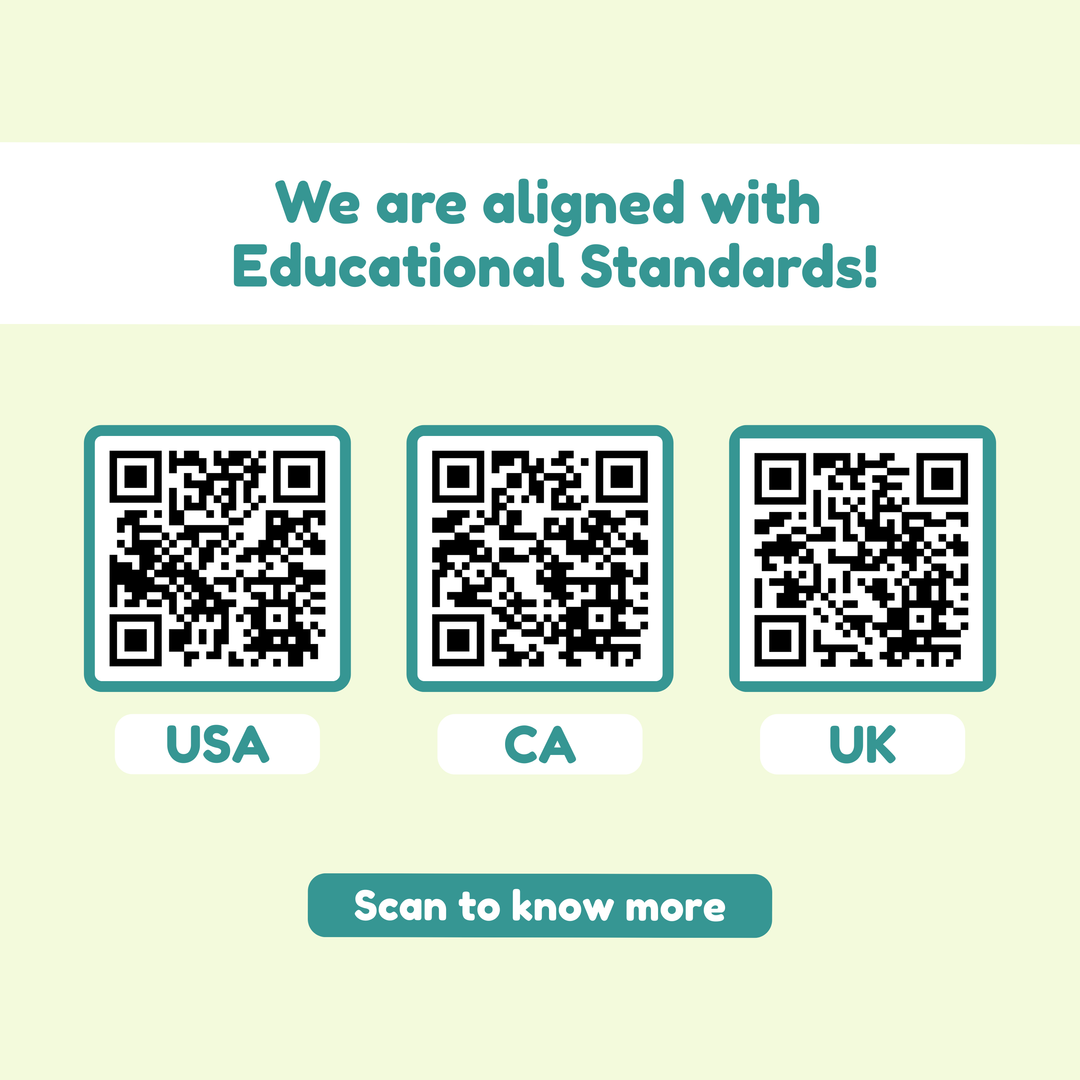 ABC Bingo educational standards scan area with USA, CA, and UK QR codes