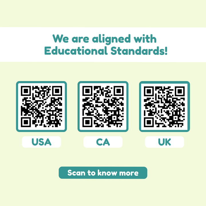 ABC Bingo educational standards scan area with USA, CA, and UK QR codes