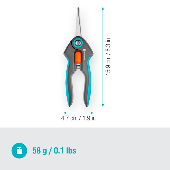 FreshCut Scissors with teal-and-black handles and orange latch.
