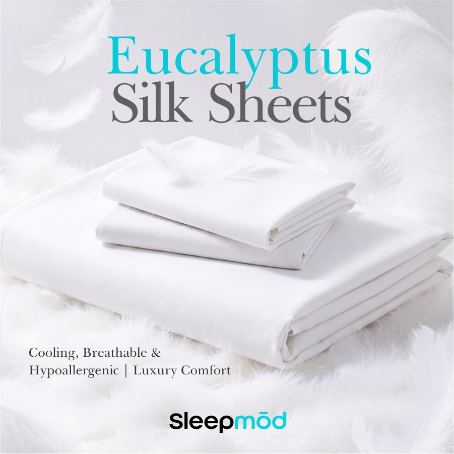 Stack of white eucalyptus-style sheets, folded neatly