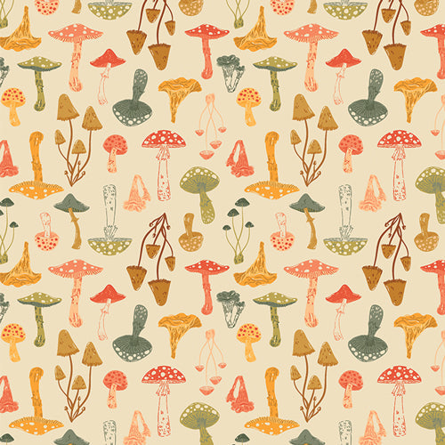 Bowl cover set cloth with assorted colorful mushrooms on light background