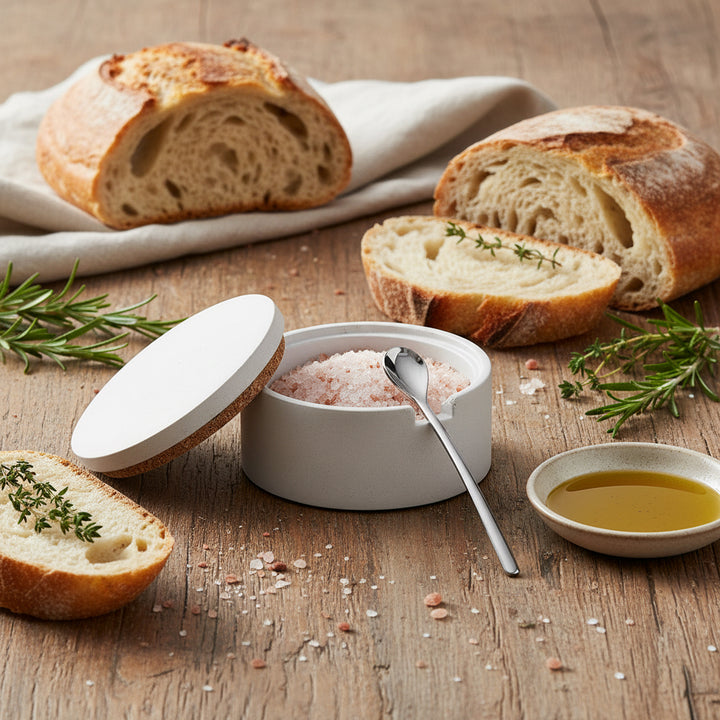 Concrete Salt Cellar with Spoon: White