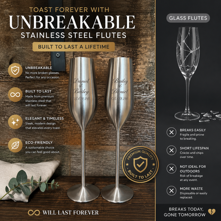 Silver Personalized Champagne Flutes Set of 2, 7.5 Ounces (221.80 ml)