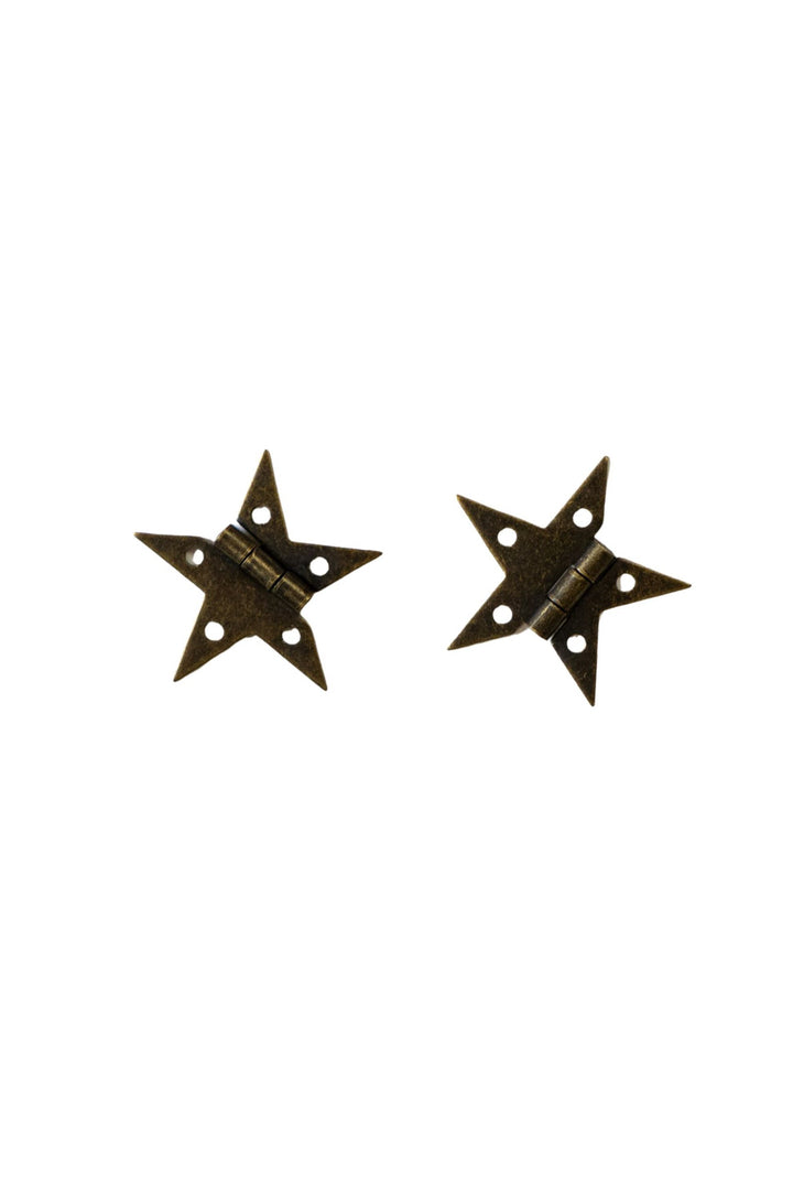 Bronze star hinge hardware, small steel hinges set of 2 with mounting plates
