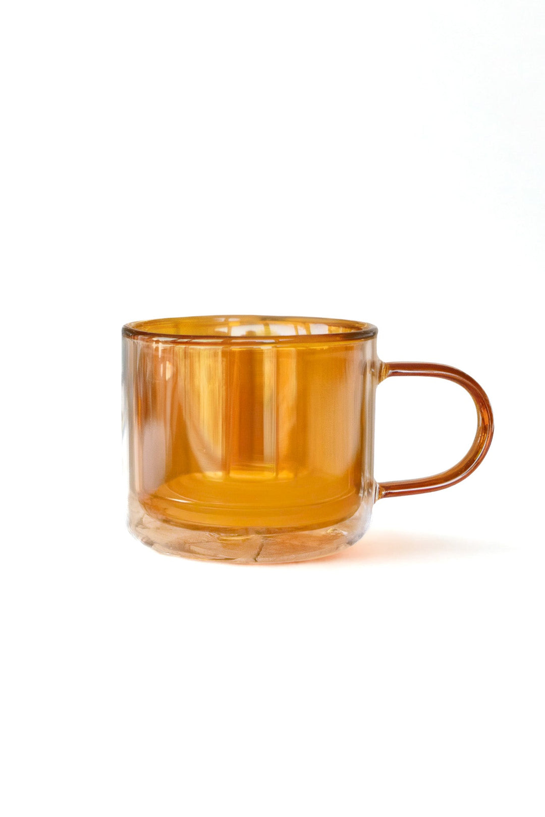 Amber double-walled glass tea/coffee mug with handle, vintage amber