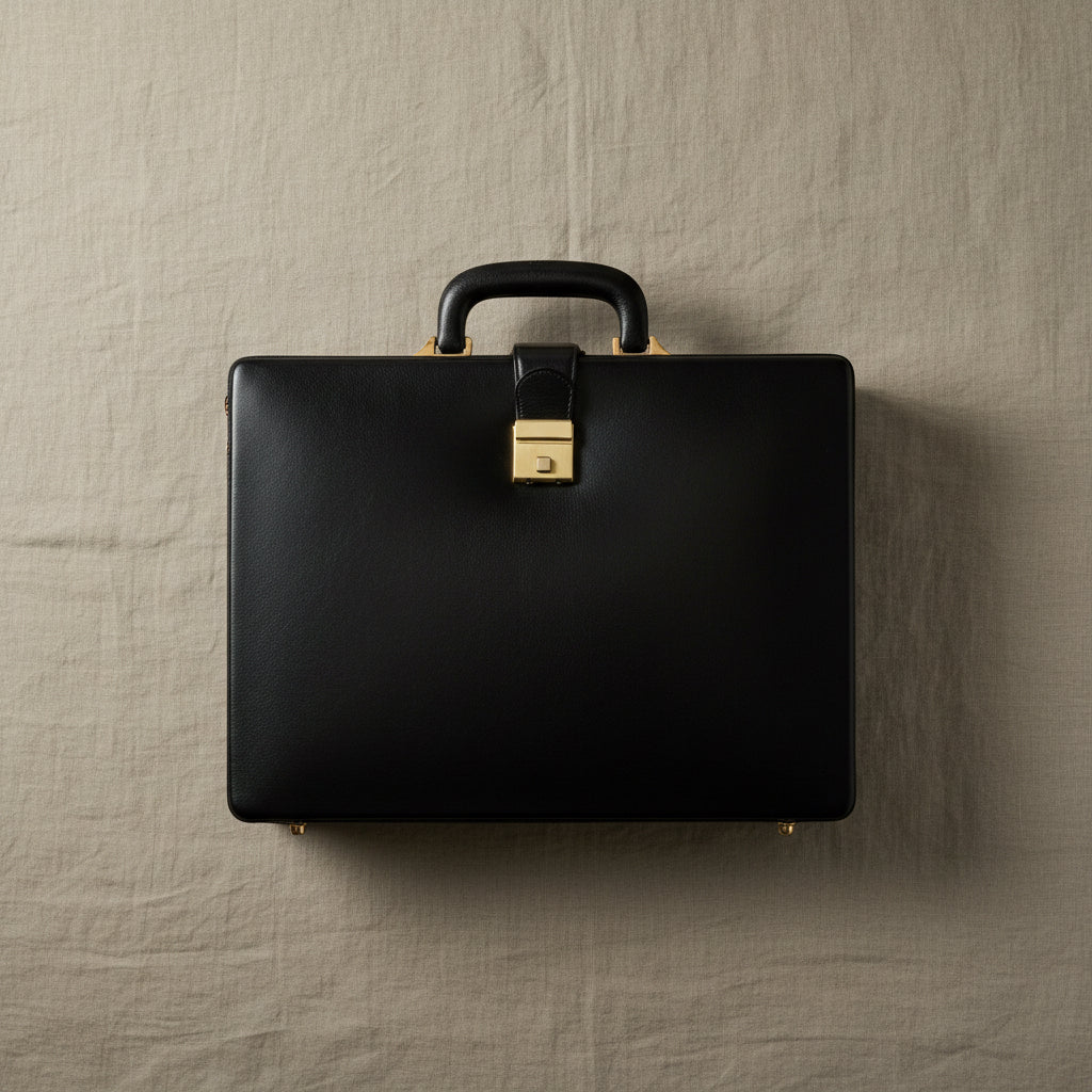 Leather Executive Men's Leather Attache Briefcase - Black