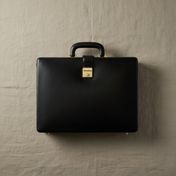 Leather Executive Men's Leather Attache Briefcase - Black