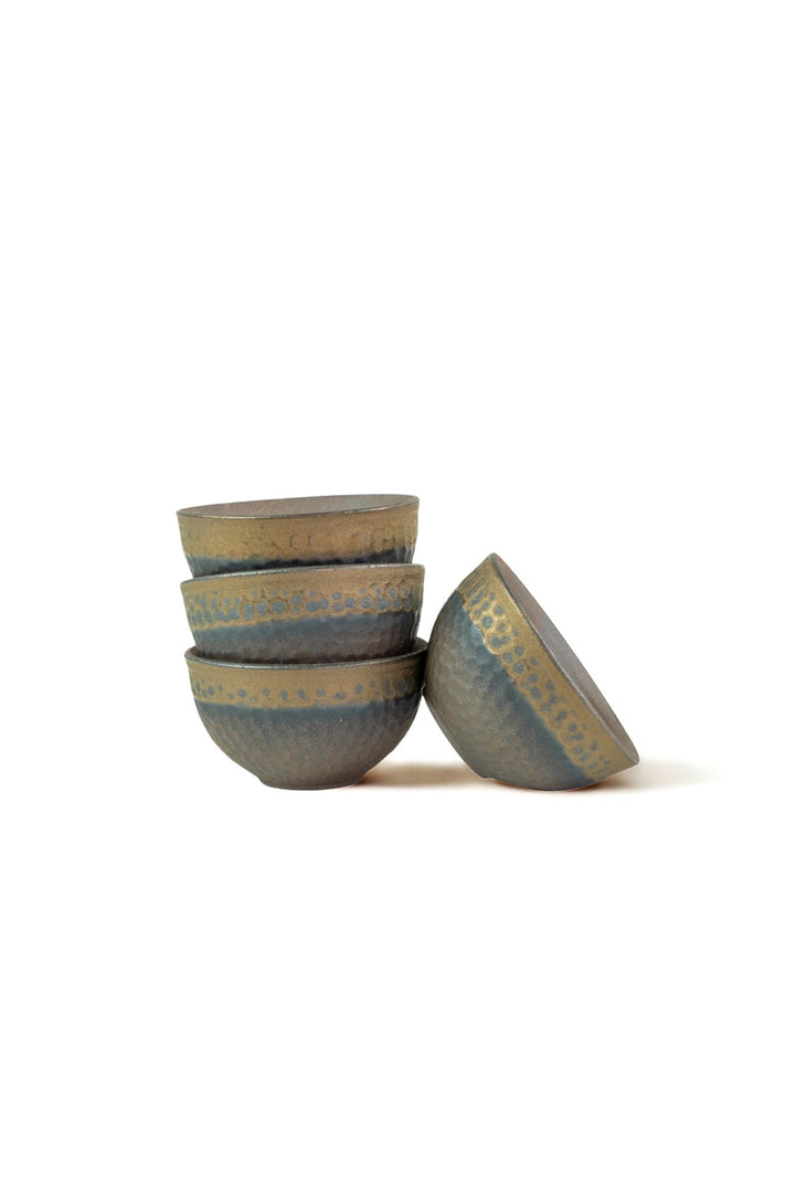 Ceramic sauce dipping bowl set of 2, rough brown and bronze speckled finish