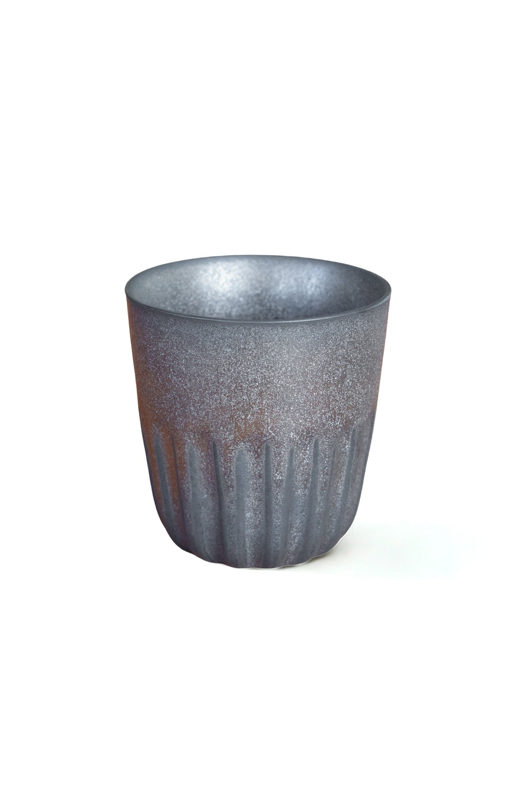 Textured bronze mug with fluted vertical sides and round rim