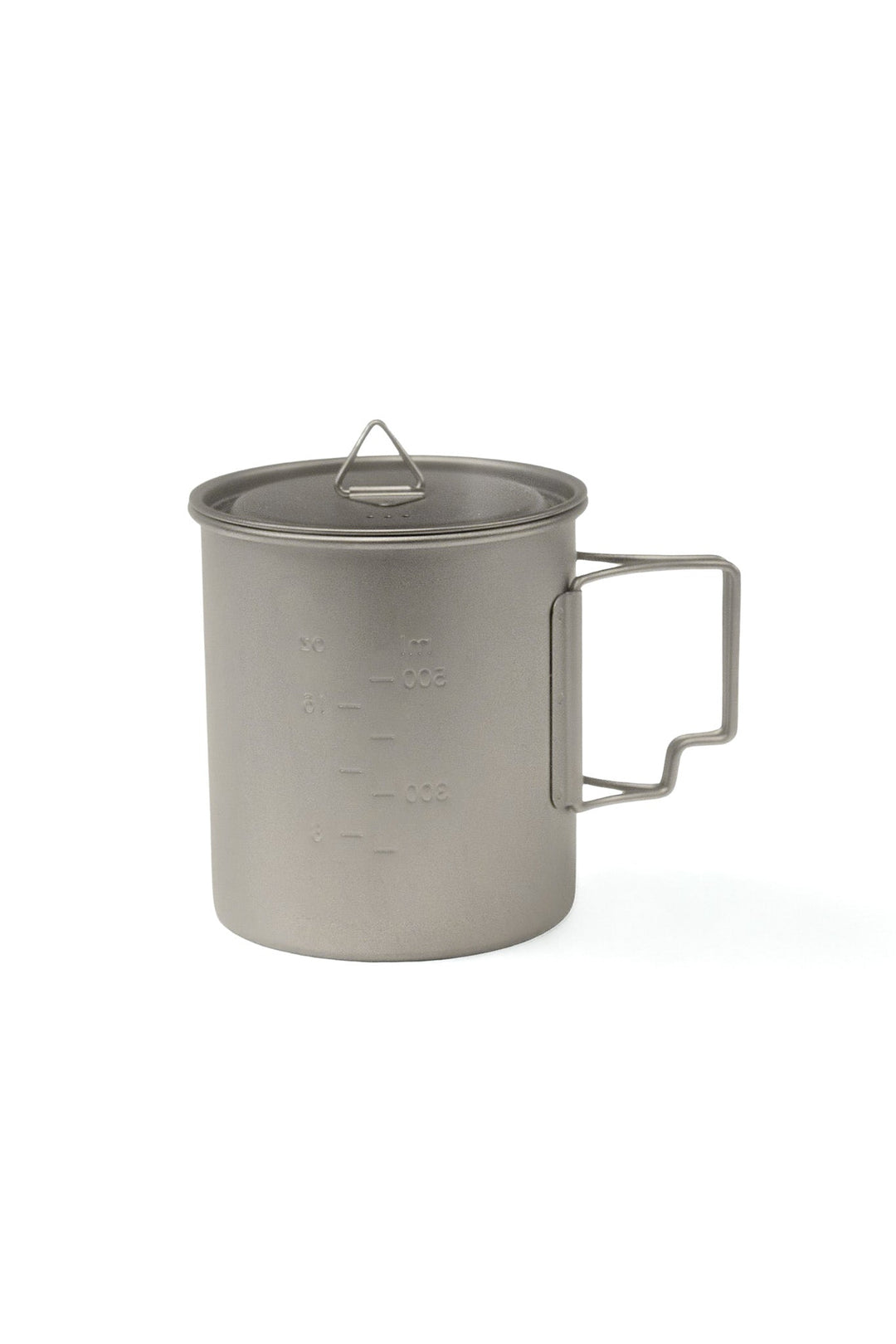 On The Trail camp cup with lid, side handle, and metal measuring markings