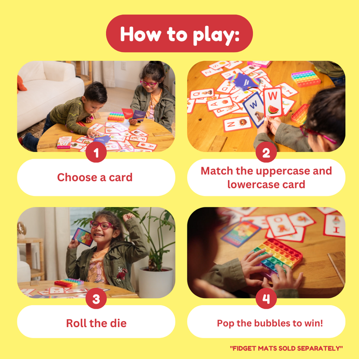 Instruction graphic for a matching game using uppercase and lowercase letter cards