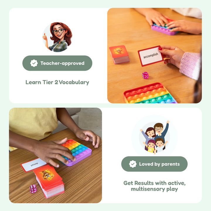 Teacher-approved and parent-loved reviews for a vocabulary word fidget game with cards