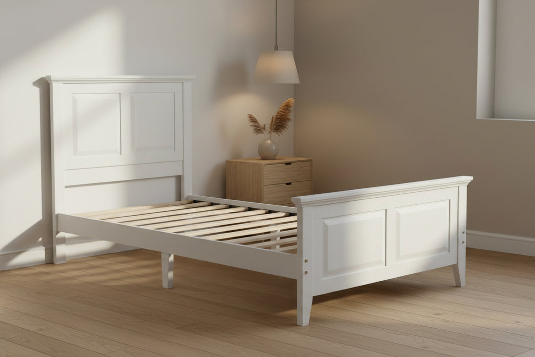 Twin Traditional Solid Oak Wooden Platform Bed Frame with Headboard in White