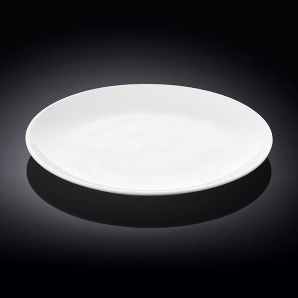 Set of 6 white rolled-rim dinner plates, 10 in, smooth round serving surface