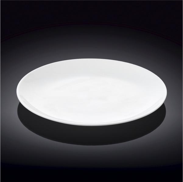 White 10 inch dinner plate with smooth rim and glossy surface.