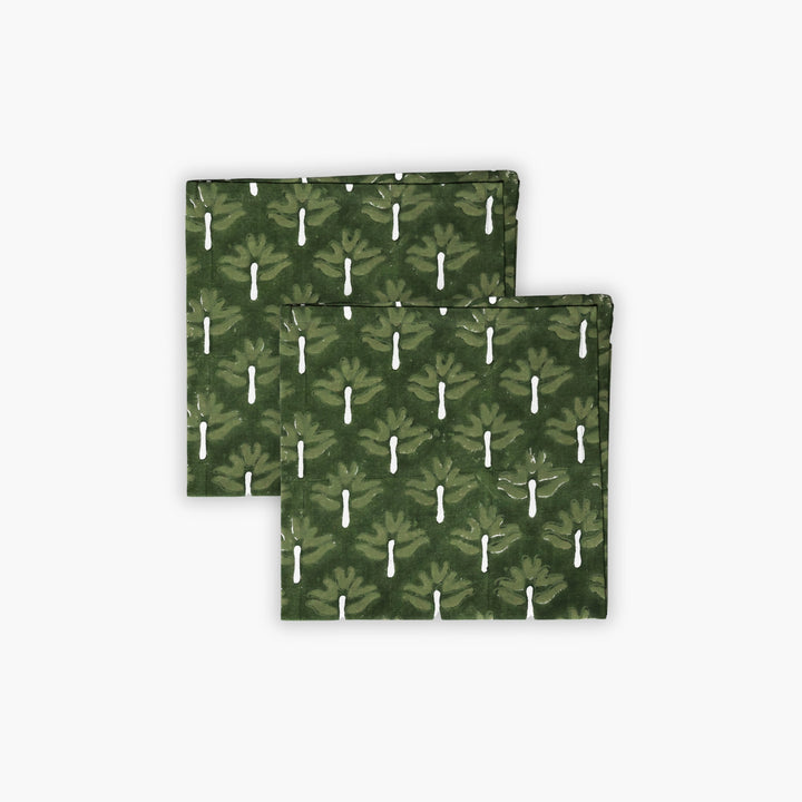 Zeenat table napkin set of 2, dark green with white chive stem pattern, folded