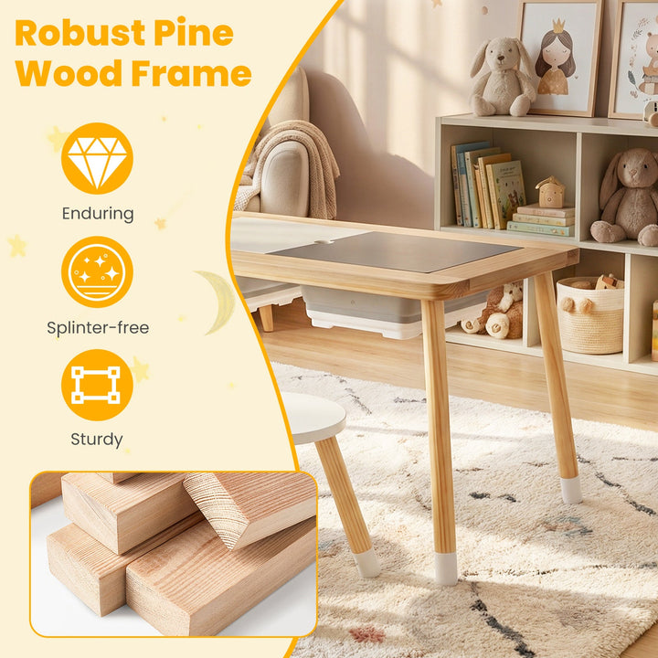 Robust pine wood kids activity table with anti-splinter design and sturdy legs