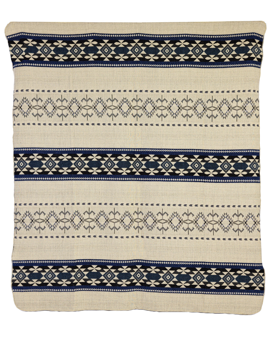 Handwoven Reversible Geometric Blue Gray & Cream Alpaca Throw Blanket - Yachana Collection