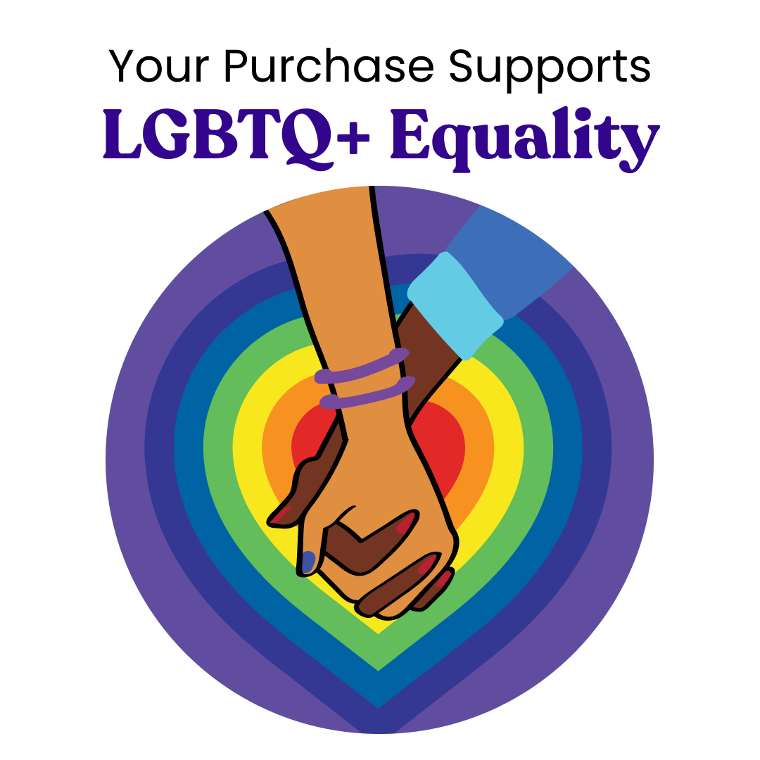 LGBTQ+ equality logo with heart and colorful rainbow hands design