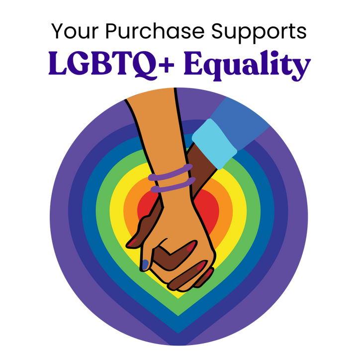LGBTQ+ equality logo with heart and colorful rainbow hands design