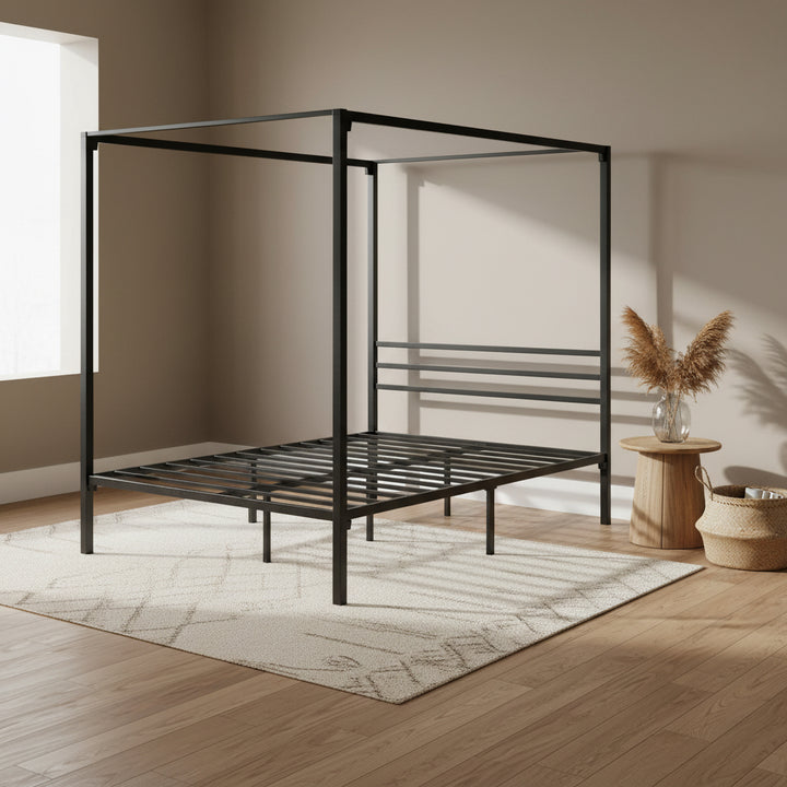 Queen size Modern Black Metal Canopy Bed Frame