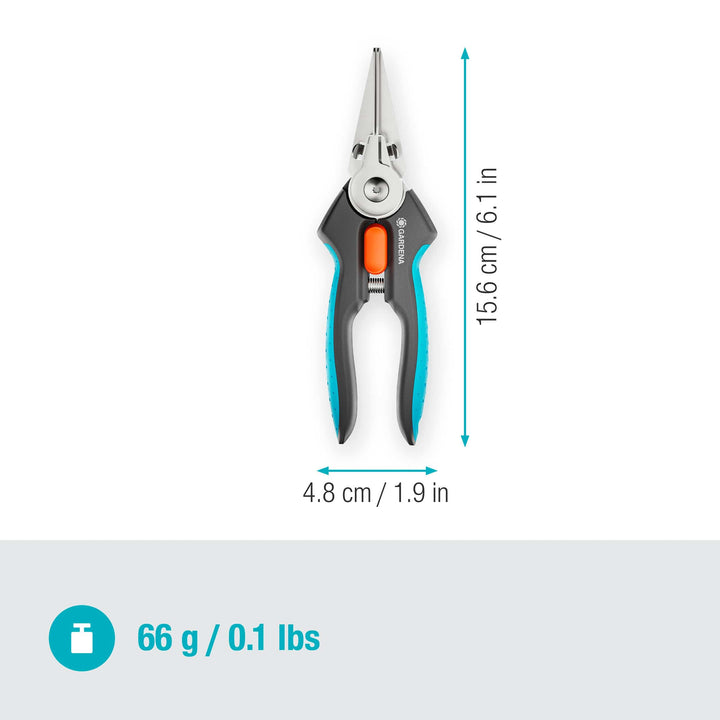 GripCut scissors: 15.6 in long, 4.8 cm wide, 66 g weight