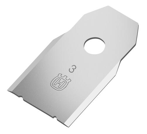 Replacement mower blade, silver with center hole and stamped marking