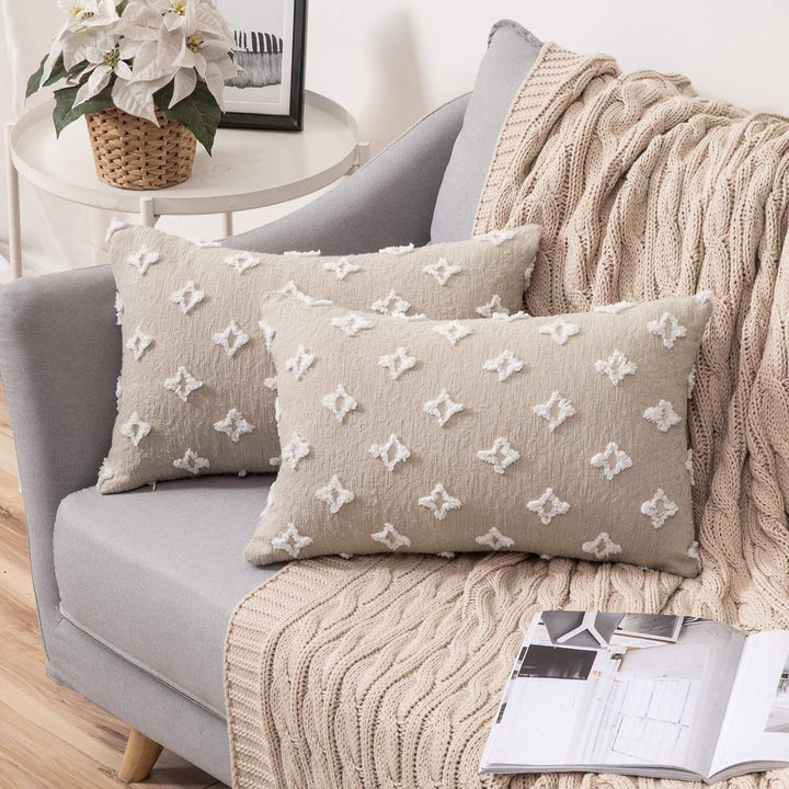 12''x20'' tufted floral lumbar support 100% cotton throw pillow | 7 colors textured daisy stitch design | boho chic lumbar & accent pillow | insert included