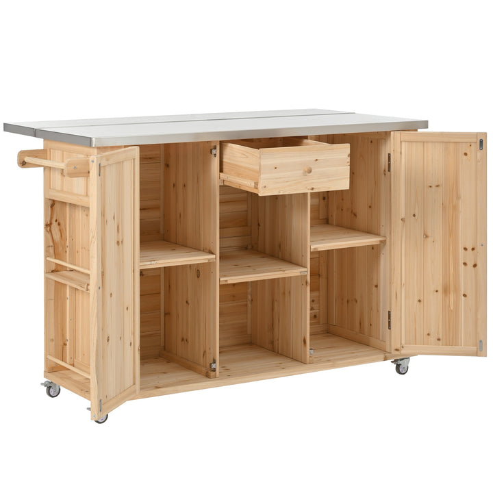 Fir Wood Kitchen Island with Stainless Steel Top