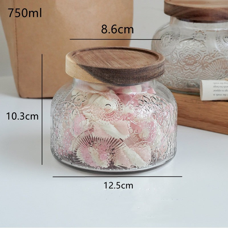Etched Glass Storage Jar with Bamboo or Acacia Lid