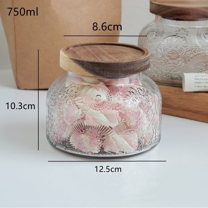 Etched Glass Storage Jar with Bamboo or Acacia Lid