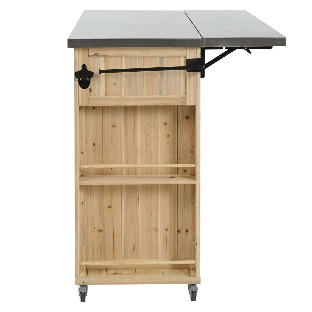 Fir Wood Kitchen Island with Stainless Steel Top
