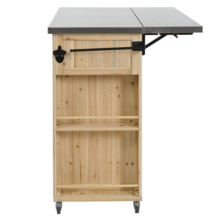 Fir Wood Kitchen Island with Stainless Steel Top