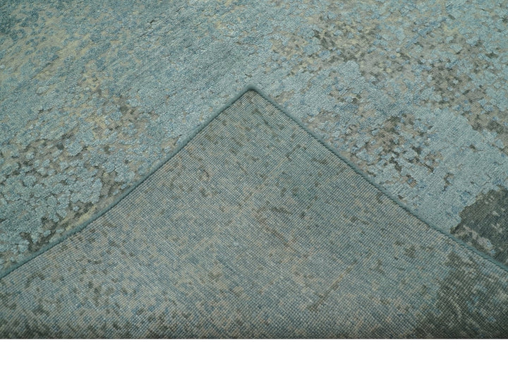 Abstract Design Blue, Beige And Gray 8x10 Hand Knotted Wool and Bamboo Silk Rug